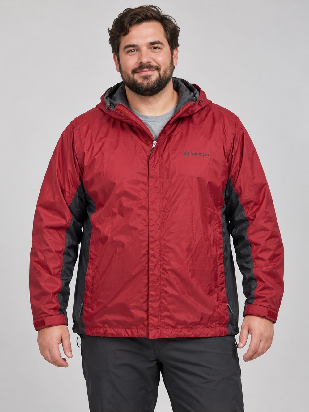 Columbia XL Lightweight Packable Hooded Jacket – Red & Charcoal